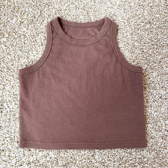 Tops - Brown Crop Top Racerback Ribbed Sleeveless Size Small